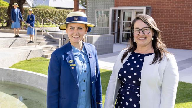 Walford Anglican School for Girls principal Dr Deborah Netolicky with students. Picture: Kelly Barnes