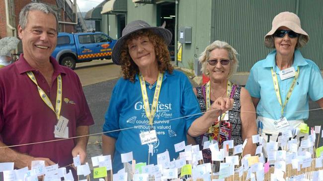 STAKE-A-CLAIM: Wal Bergen, Linda Drake, Katie Bergen, and Diane Miles were at Gemboree to promote the CQ gemfields' Gemfest in August. Picture: Jann Houley