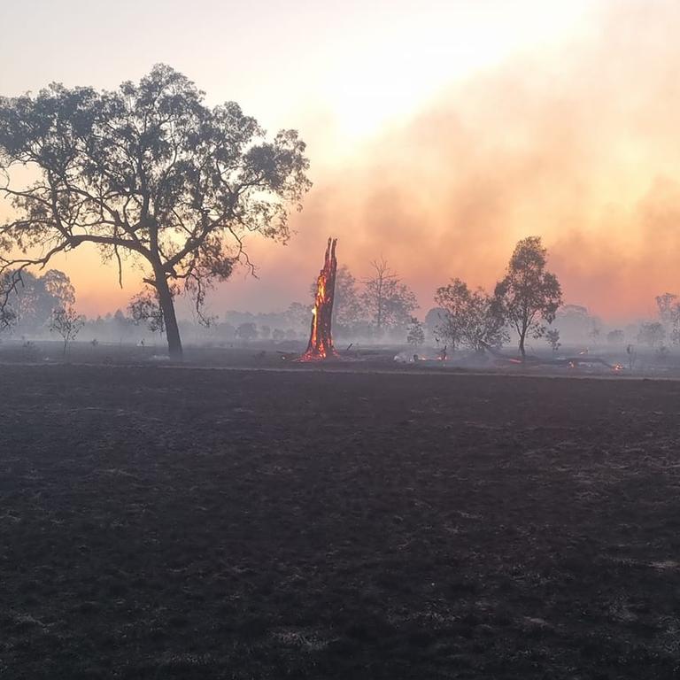 Western Downs SES work to fight the blaze on Weitzels Rd in Tara. Picture: Western Downs SES