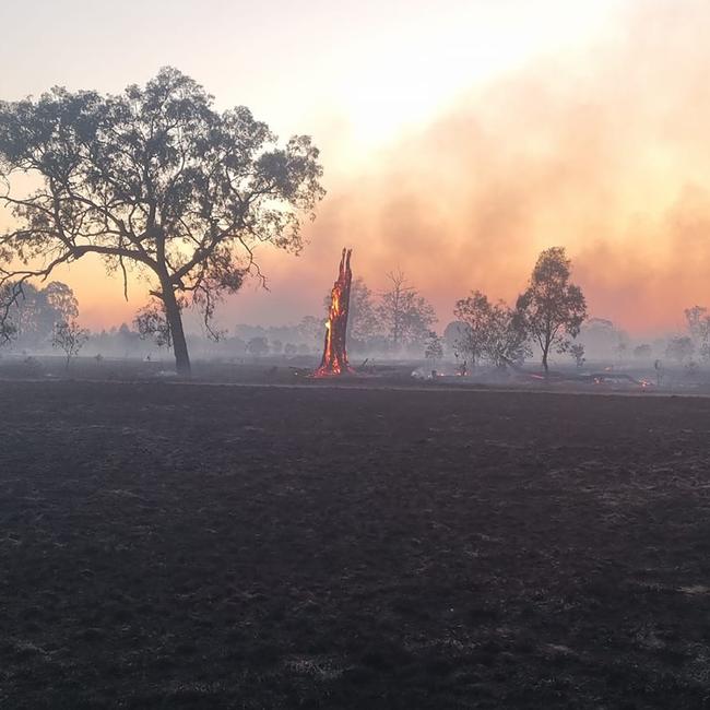 Western Downs SES work to fight the blaze on Weitzels Rd in Tara. Picture: Western Downs SES