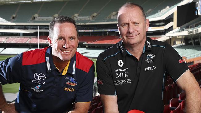 AFL - Showdown Coaches press conference. Crows Don Pyke and Port Adelaide Ken Hinkley at Adelaide Oval. Picture Sarah Reed