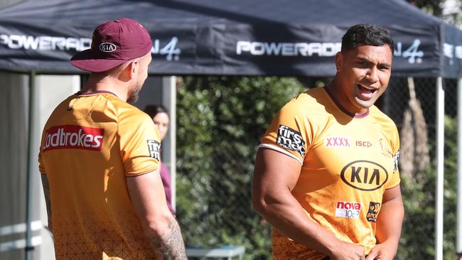 Tevita Pangai Jr has spoken to Broncos teammates about the Roosters rumours. Picture: Annette Dew