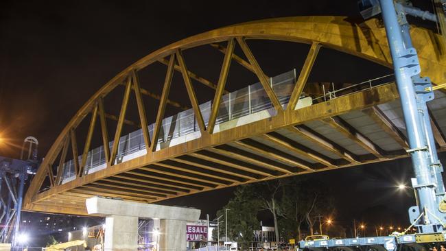 James Ruse Bridge is lifted into place at Rosehill on May 29.