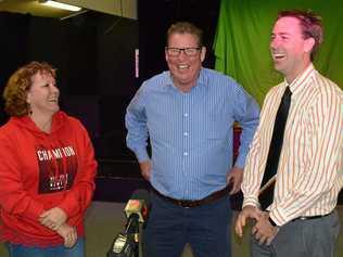 Glenmore School's Head of Arts and Design Technology, Trish Champion and Principal, Matthew Newell with Barry O'Rourke MP at the $650,000 funding announcement. Picture: Jann Houley