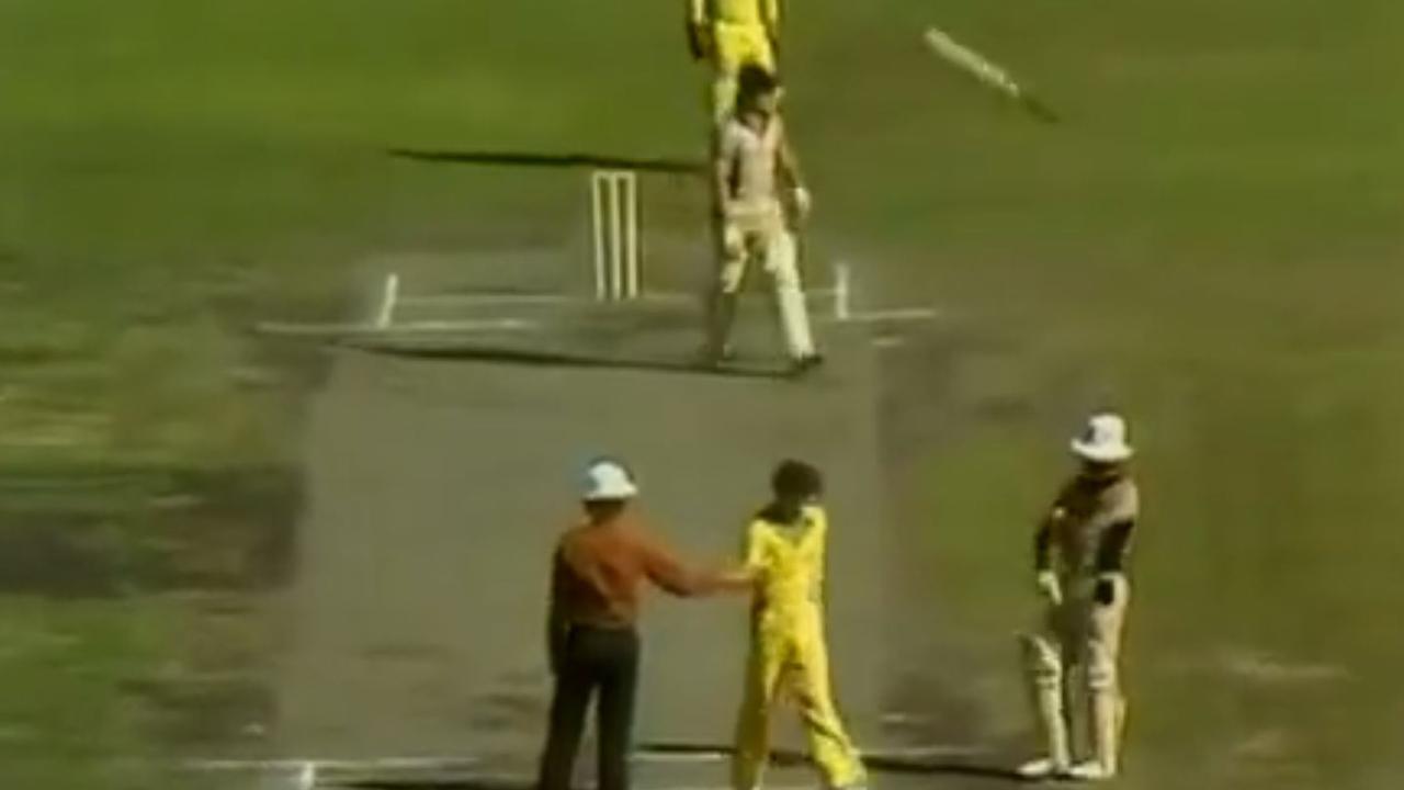 01/02/1981. Cricketer Trevor Chappell bowls underarm to Brian McKechnie at the MCG. Australia v New Zealand. 3rd final. One-day international. 1981. Source: YouTube