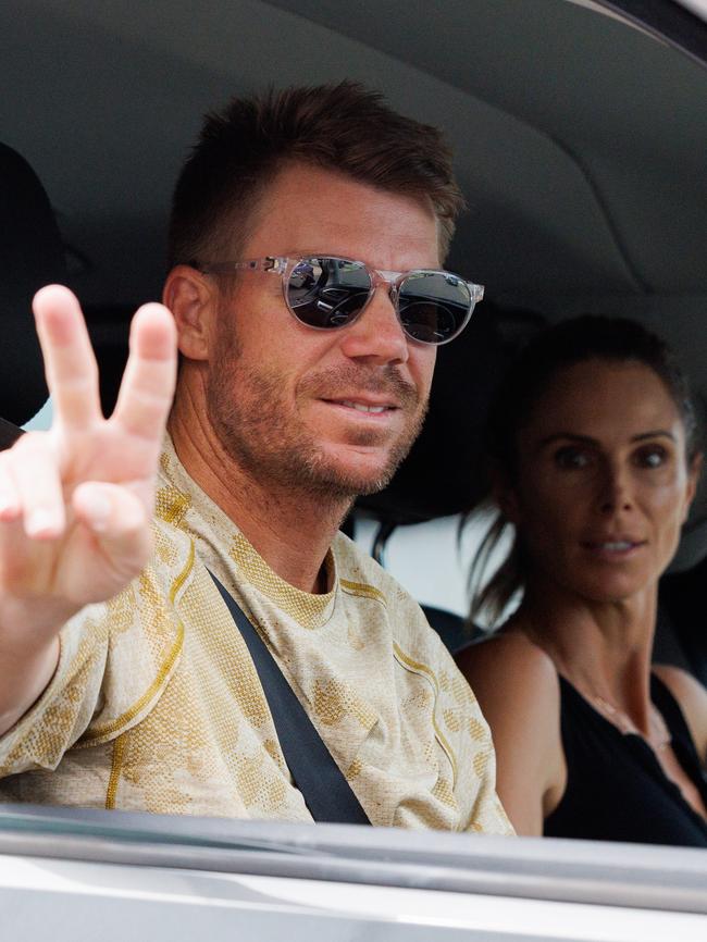 Despite what was likely a big night, Warner was in high spirits as he left with wife Candice. Picture: NCA NewsWire / David Swift