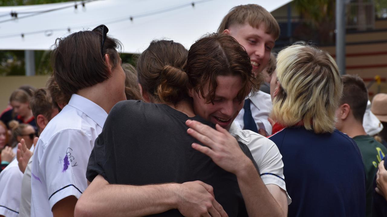 Suncoast Christian College farewells Year 12 students with a guard of honour across the campus.