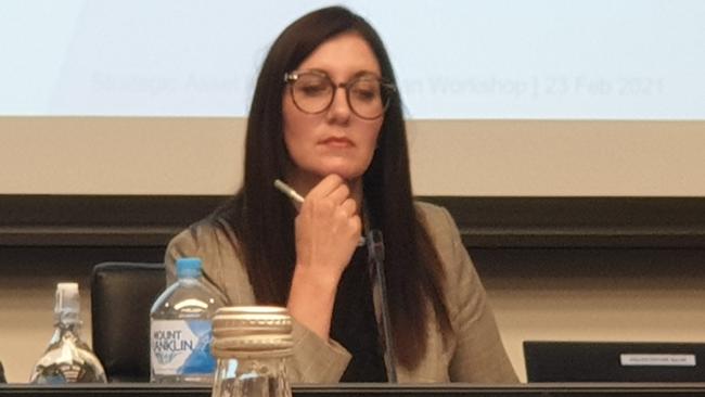 Adelaide Deputy Lord Mayor Mary Couros chairing the meeting where Cr Phillip Martin challenged her standing orders. Picture: Colin James