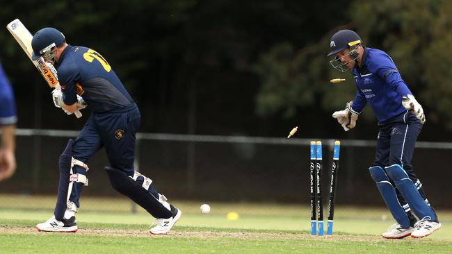 VSDCA: Strathmore’s John Bassi is bowled. Picture: Stuart Milligan