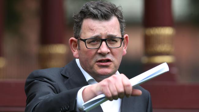 Daniel Andrews lashed the federal government over Victoria’s vaccine ‘egg and spoon race’ Picture: David Crosling