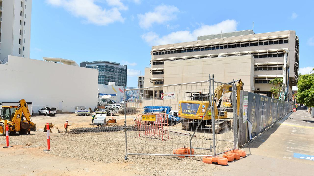 Construction work for an office building is underway on Walker St. Picture: Shae Beplate.