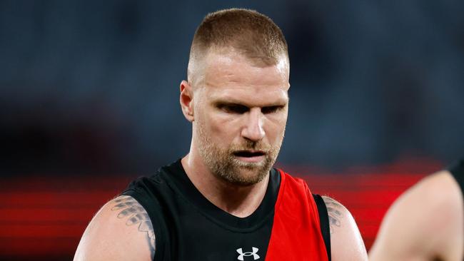 MELBOURNE, AUSTRALIA - AUG 16: Jake Stringer of the Bombers looks dejected after a loss during the 2024 AFL Round 23 match between Essendon Bombers and the Sydney Swans at Marvel Stadium on August 16, 2024 in Melbourne, Australia. (Photo by Dylan Burns/AFL Photos via Getty Images)