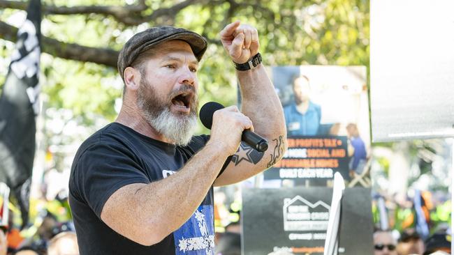 Jade Ingham at the CFMEU protest through Brisbane. Picture: Richard Walker