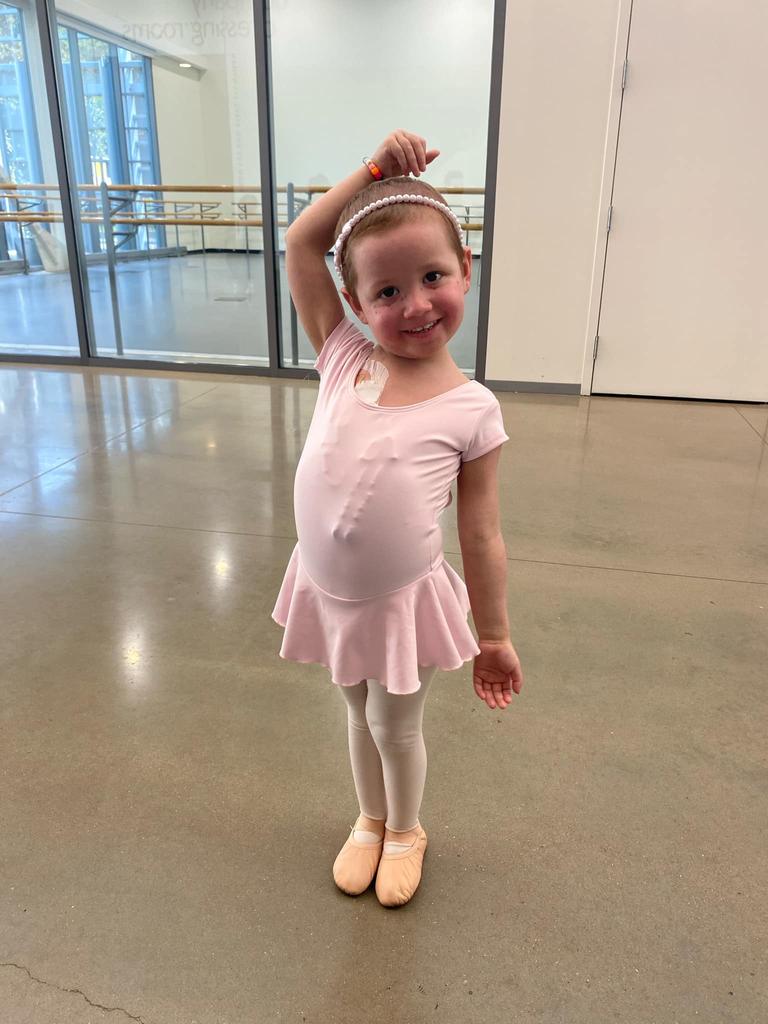 Hailey continued ballet classes while in Memphis Tennessee where she also had treatment at St Jude’s Children’s Research Hospital for AML. Picture: Supplied by family