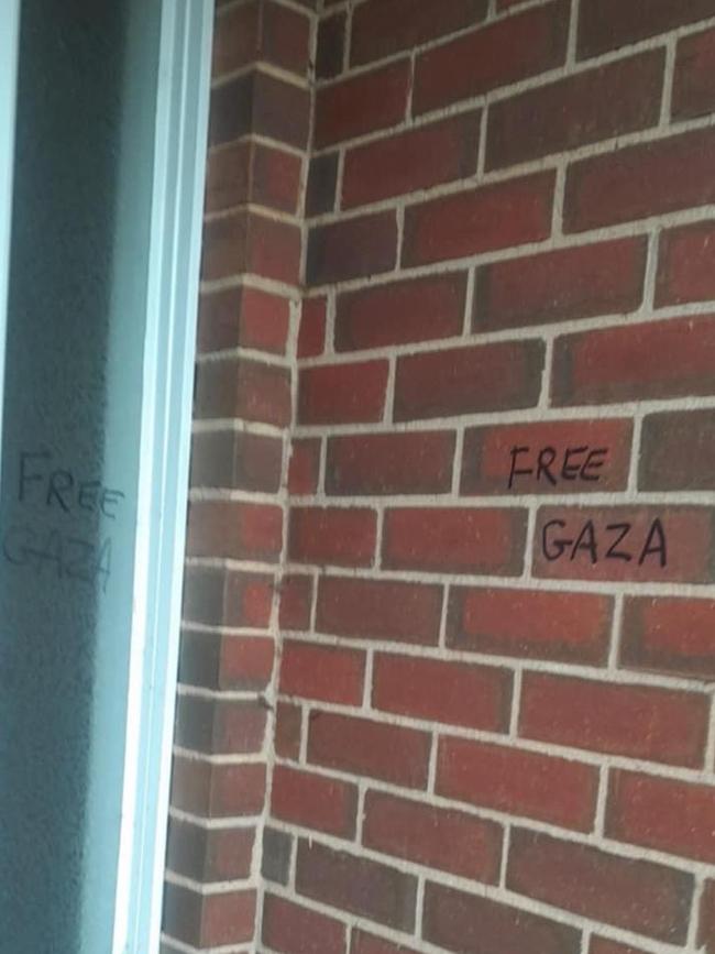 ‘Free Gaza’ drawn graffitied at the family’s front door. Picture: Supplied