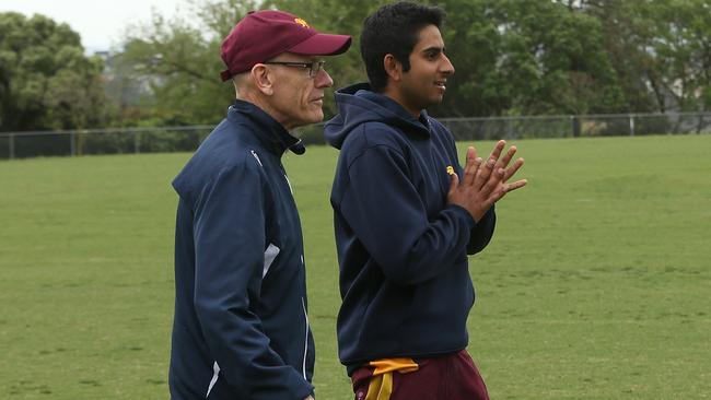 Fitzroy-Doncaster captain Ejaaz Alavi (right) and Mick O'Sullivan. Picture: Hamish Blair