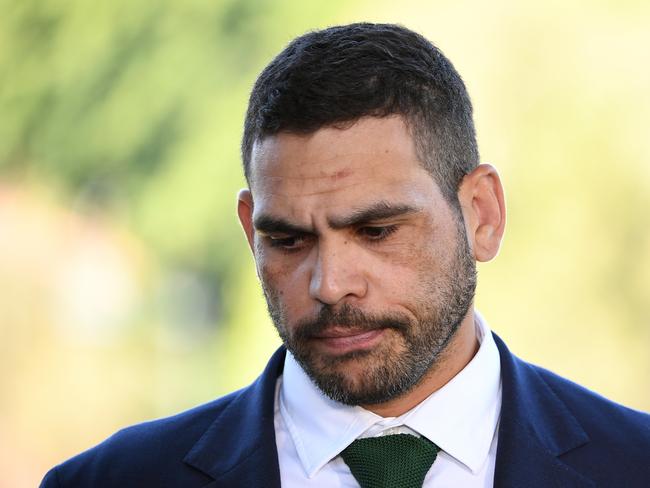 Greg Inglis speaks to the media following his suspension from two Kangaroos matches. Picture: AAP/Joel Carrett