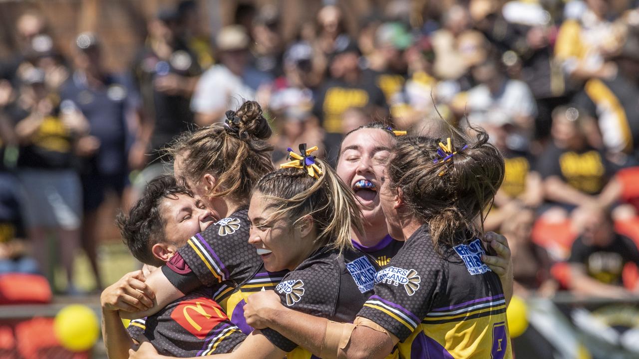 Gatton celebrates Courtney Robinson's try in the 2022 grand final. Picture: Nev Madsen.