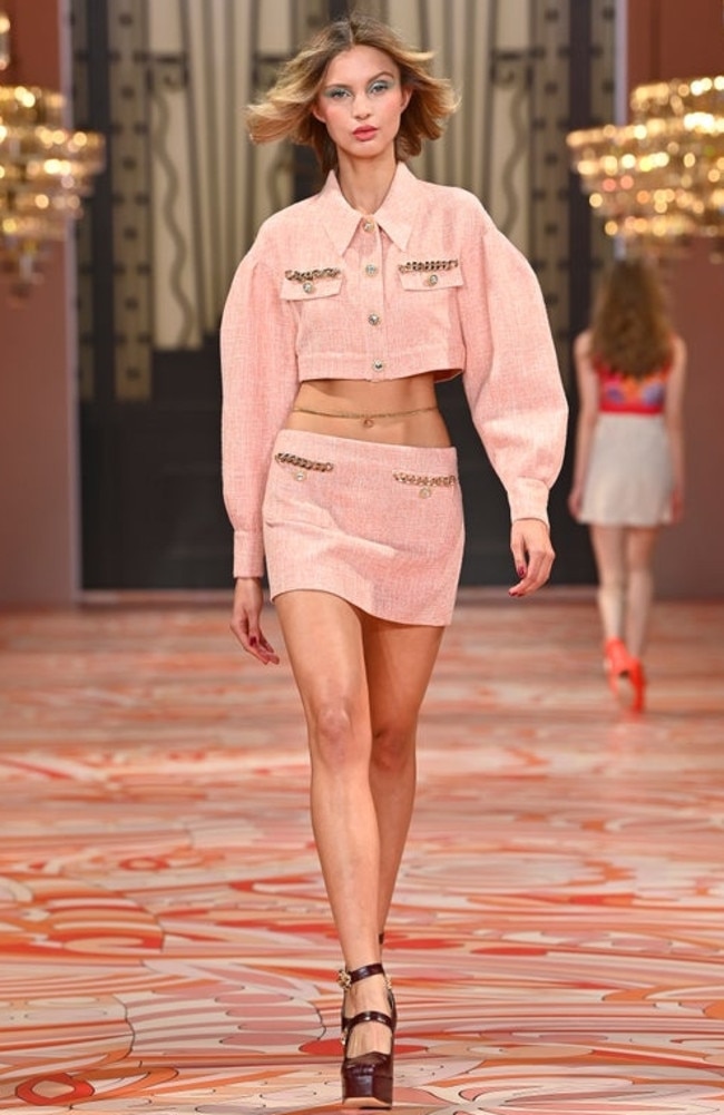 Crop tops teamed with miniskirts were trending at AAFW. Picture: Getty Images