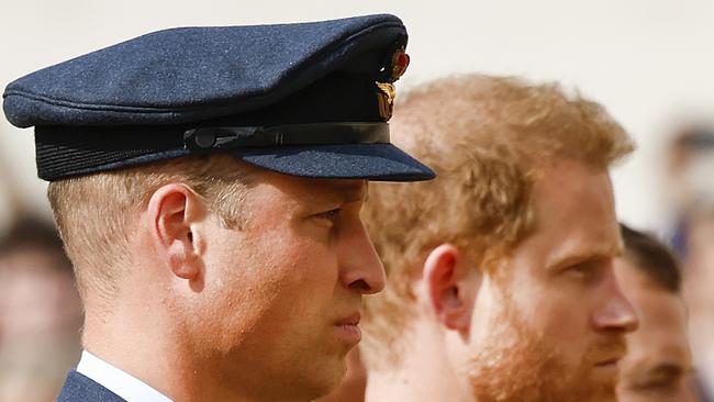 FILE PICS -  LONDON, ENGLAND - SEPTEMBER 14: Prince William, Prince of Wales and Prince Harry, Duke of Sussex walk behind the coffin during the procession for the Lying-in State of Queen Elizabeth II on September 14, 2022 in London, England. Queen Elizabeth II's coffin is taken in procession on a Gun Carriage of The King's Troop Royal Horse Artillery from Buckingham Palace to Westminster Hall where she will lay in state until the early morning of her funeral. Queen Elizabeth II died at Balmoral Castle in Scotland on September 8, 2022, and is succeeded by her eldest son, King Charles III. (Photo by Jeff J Mitchell - WPA Pool/Getty Images)