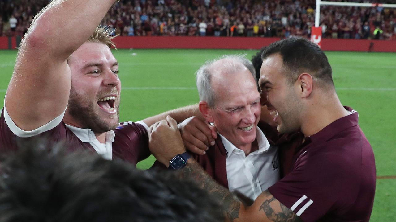 Wayne Bennett was all smiles after Queensland’s shock victory in last year’s triptych. Pic Peter Wallis