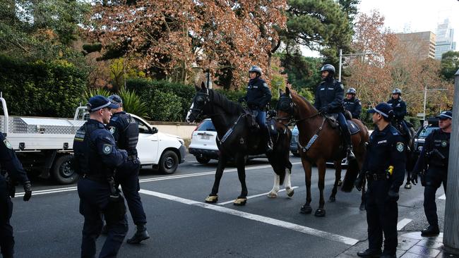 Police in the CBD during the protest on June 28. Picture: Gaye Gerard.