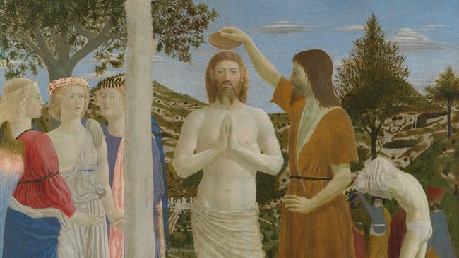 Detail from The Baptism of Christ by Piero della Francesca (c.1450s).