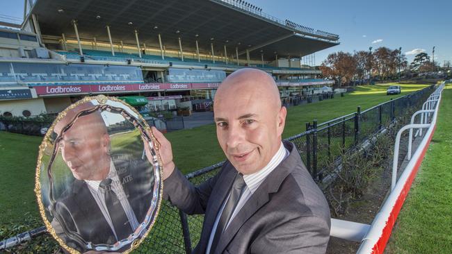 Moonee Valley Racing Club CEO Michael Browell holds the Cox Plate. Picture: Rob Leeson