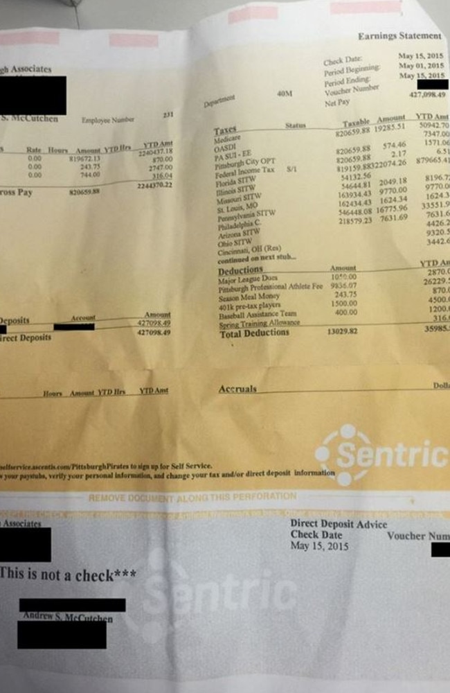 Pirates star McCutchen laughs off leaked pay stub