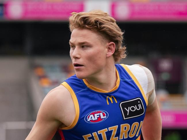 Levi Ashcroft trains with the Brisbane Lions after formally confirming his desire to join the club as a father-son selection at the upcoming AFL national draft.