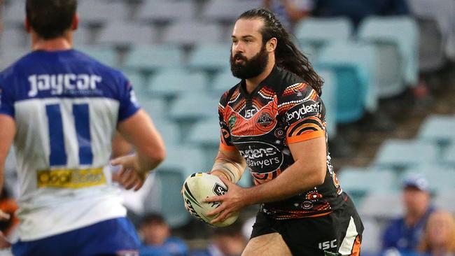 Aaron Woods played 146 games for Wests Tigres before joining the Bulldogs in 2018. Picture: AAP Image/David Moir