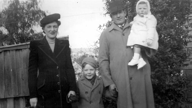 Family album pictures of Pell during his childhood at Ballarat. George Pell with his father, mother and sister Margaret.