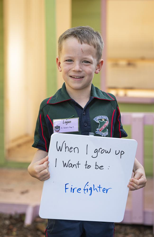 St Saviour's Primary School prep student Logan on the first day of school, Wednesday, January 29, 2025. Picture: Kevin Farmer