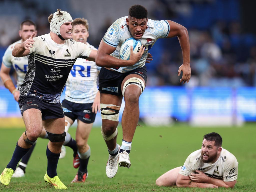 Miles Amatosero runs the ball for the NSW Waratahs in their loss to ACT Brumbies. Picture: Getty Images