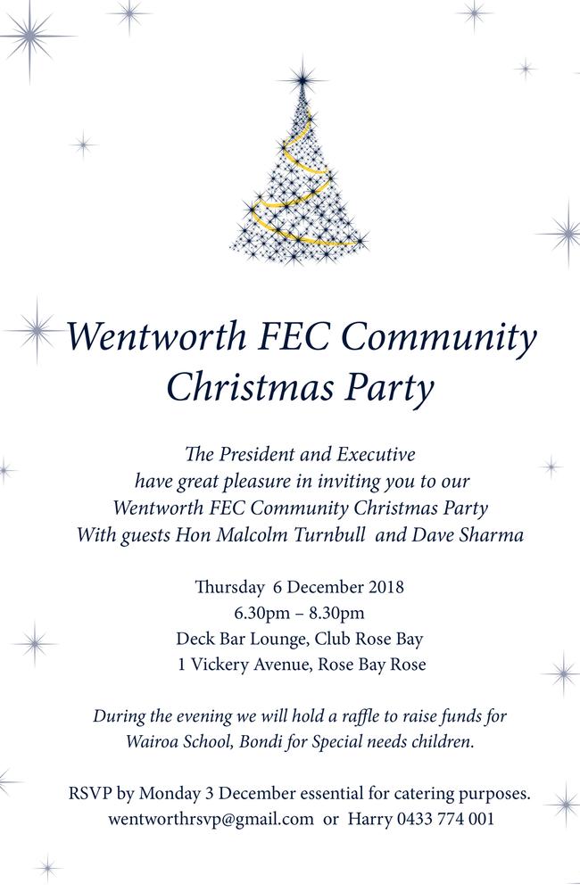 The invitation to the Wentworth FEC Christmas party.