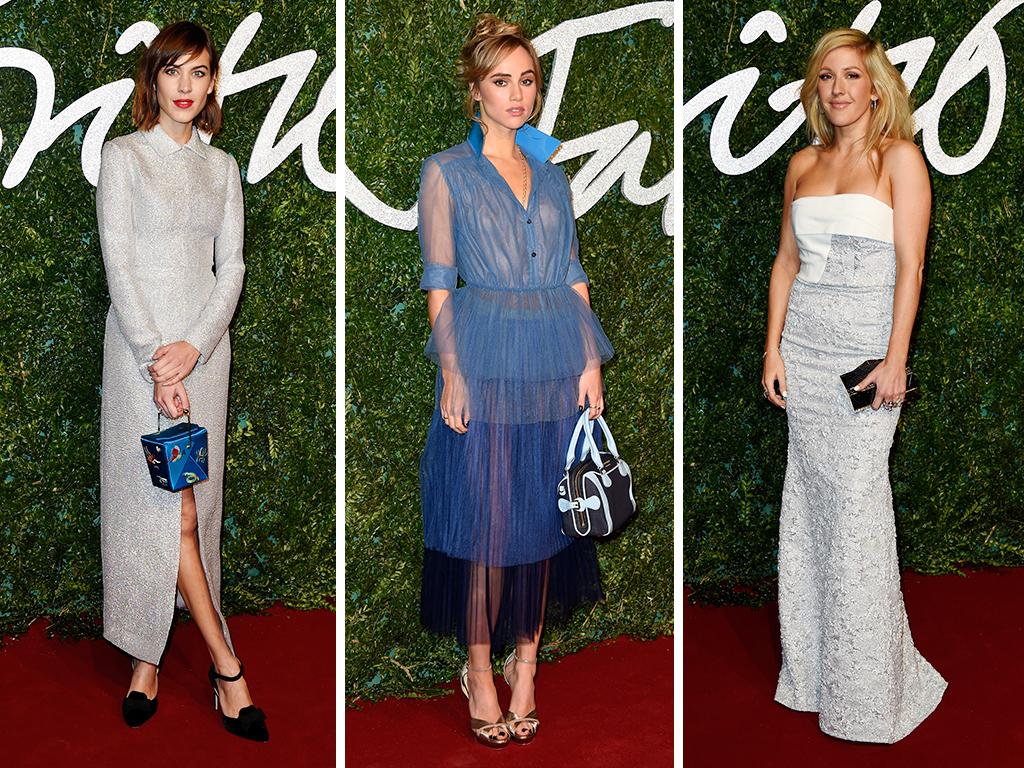 Alexa Chung, Suki Waterhouse and Ellie Goulding attend the British Fashion Awards at London Coliseum on December 1, 2014 in London, England. Picture: Getty