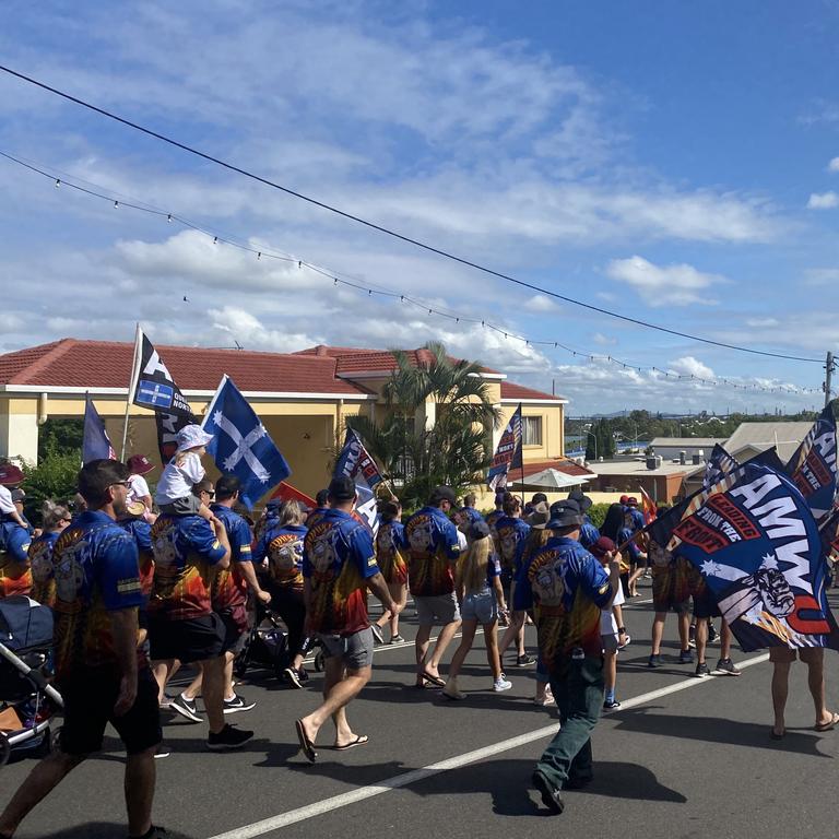 Hundreds gathered in Gladstone to celebrate Labour Day (May Day), unions marched through the CBD, lead by the RTBU, in solidarity with workers rights. Picture: Nilsson Jones