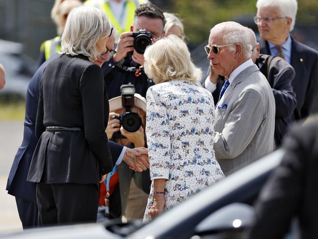 King Charles and Queen Camilla with the Governor General as they depart Australia. Picture: Sam Ruttyn