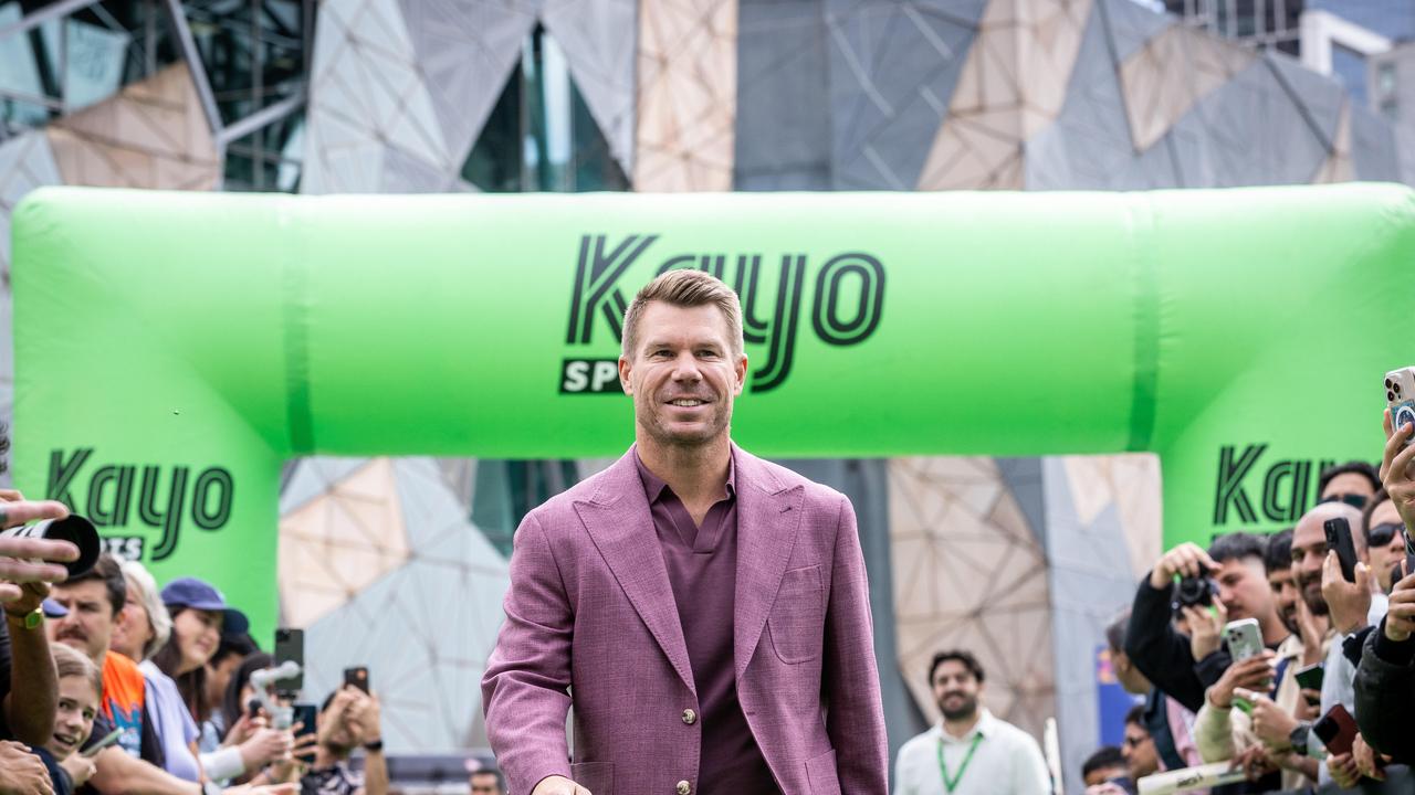 David Warner at this summer’s Fox Cricket and Kayo Sports launch in Melbourne. Picture: Jake Nowakowski