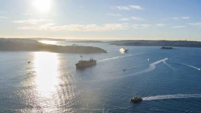 The United States Navy submarine tender, USS Emory S. Land (ESL), arrives at Fleet Base East Sydney, as part of its Australia tour.