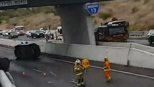 A two-car crash on the Southern Expressway had blocked peak-hour traffic, which has reopened. Picture: 9 News