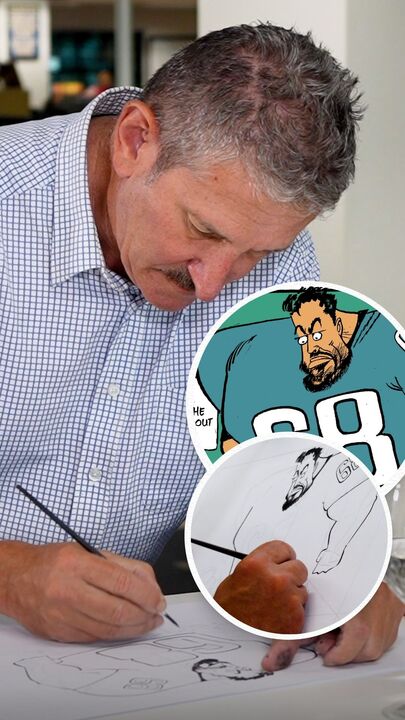 Cartoonist Warren Brown draws Jordan Mailata