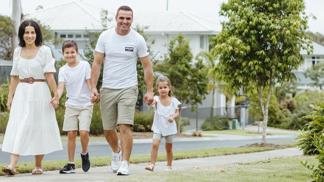 Omar and Rachel Shaick with kids Noah and Yasmin are new buyers within Greenbank’s Covella community. PHOTO: Sarah Keayes/The Photo Pitch