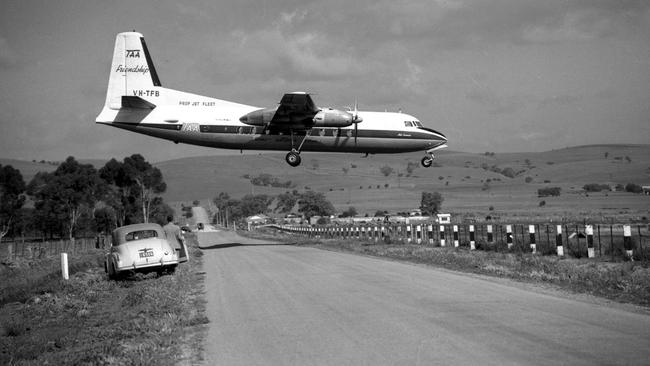 A Fokker Friendship comes into land at what was Adelaide’s main airport, at Parafield. Picture: Pat Crowe/Newspix