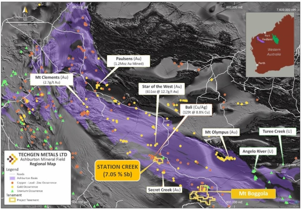 Station Creek amongst projects in the Ashburton mineral field. Source: TG1.