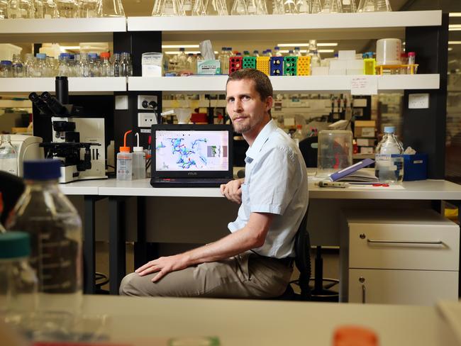 Australian Dr Tristan Croll visiting University of NSW to discuss his atom modelling software. Picture: Richard Dobson