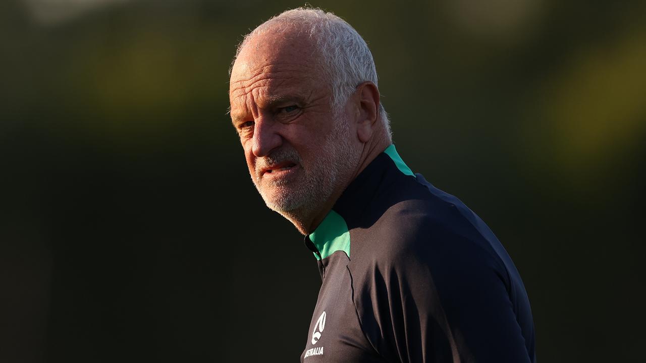 DOHA, QATAR - JANUARY 09: Australian coach Graham Arnold looks on during an Australia Socceroos training session ahead of the the AFC Asian Cup at Qatar University Field 11 on January 09, 2024 in Doha, Qatar. (Photo by Robert Cianflone/Getty Images)