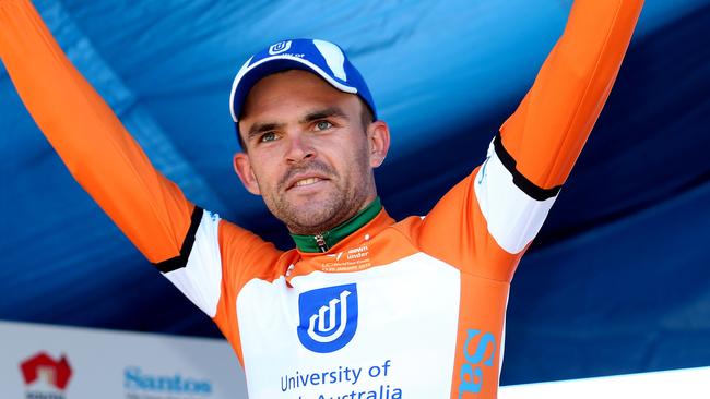 Jack Bobridge retains the Ochre Jersey after Stage 2 of the 2015 Tour Down Under in Adelaide. Photo Sarah Reed