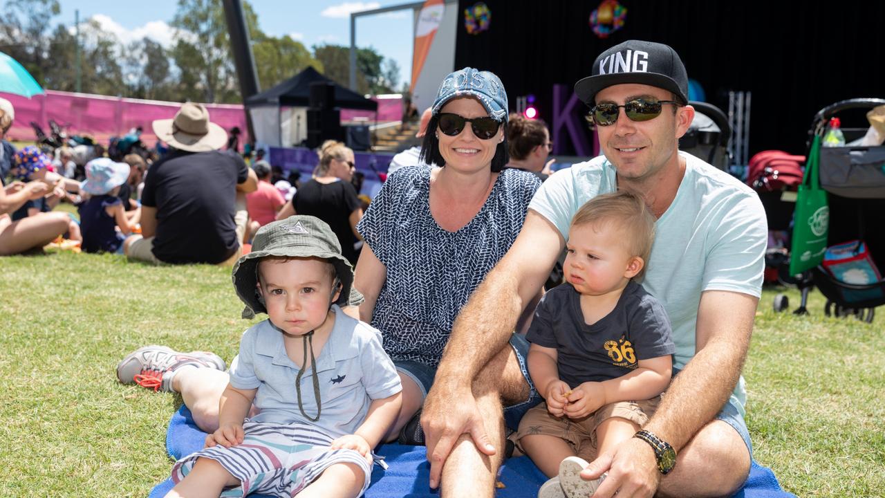 Moreton Kids Festival at Pine Rivers Park. Rebecca, David, Darcy and Dustin Schmidt, of Strathpine. Picture: Dominika Lis.