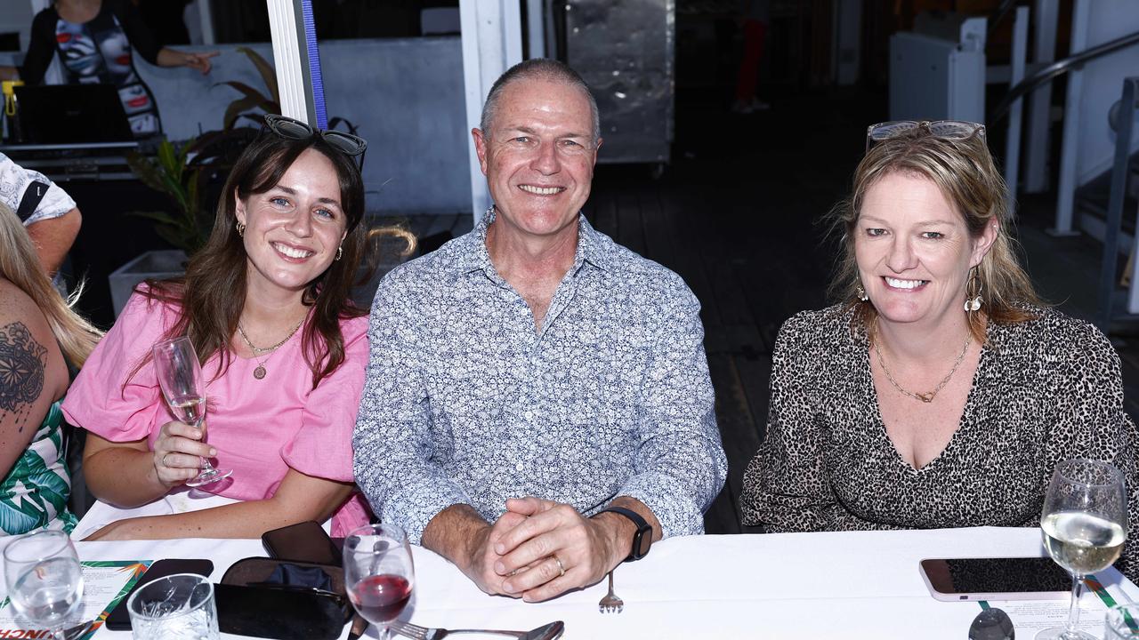 Elly George, Mike George and Liane Matthewse at the Longest Lunch at Hemmingways Brewery at the Crystalbrook Marina, Port Douglas. Picture: Brendan Radke